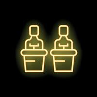 Two politicians speaking from a tribune giving a speech during political debate vector