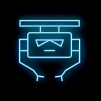 Blue neon sign showing a robot on a black background vector
