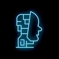 Neon illustration of a human head with circuit board pattern representing artificial intelligence vector