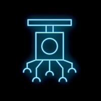 Neon icon of automated farming machine working on black background vector