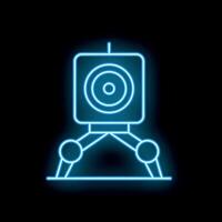 Neon blue web camera icon glowing on dark background vector