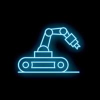 Blue neon style icon of a robot working on assembly line vector