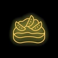 Neon sign showing a cake with slices of kiwi fruit and cream on top vector