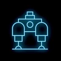 Blue neon sign of a spaceship leaving earth for a mission in space vector