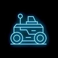 Blue neon sign of a lunar rover exploring the surface of the moon vector