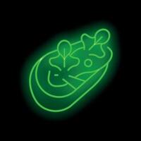 Green neon sign showing a salad bowl on a black background vector