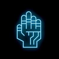Blue neon sign showing robot hand with electronic circuitry vector