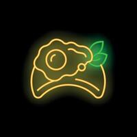 Glowing neon icon of fried egg on toast with herbs for breakfast menu vector