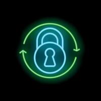 Neon padlock icon representing rotating password security system vector