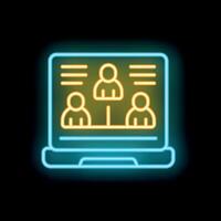 Neon icon of people networking on laptop screen vector