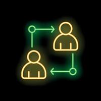 Neon icons showing two business people communicating with arrows vector