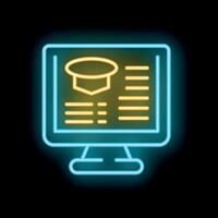 Neon icon of computer screen displaying graduation cap and diploma information vector