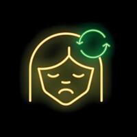Neon icon of woman suffering from ocd having intrusive thoughts vector