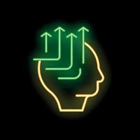 Neon sign of human head profile with arrows pointing up representing growth mindset vector