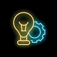 Neon icon of lightbulb representing idea generation and planning vector