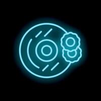 Neon style icon of hard drive being optimized with two cogwheels vector