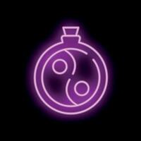 Purple neon sign of yin yang symbol in a round frame on a black background vector