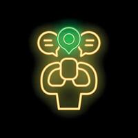 Neon icon of person choosing between two speech bubbles representing making a decision vector