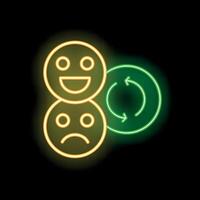 Neon icons showing cycle of feedback changing from sad to happy vector