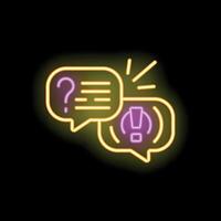 Neon icon of speech bubbles showing question and warning vector