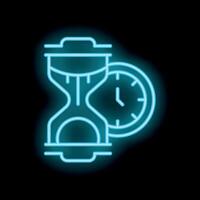 Neon sign of hourglass and clock representing time passing vector