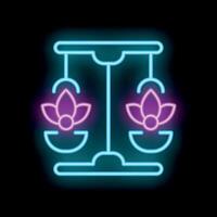 Neon sign representing karma with lotus flower symbol on scale for harmony and balance vector