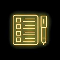 Neon yellow notepad with checkboxes and pen taking notes vector