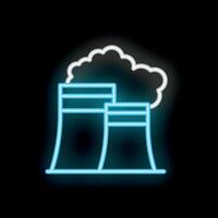 Blue neon sign depicting industrial factory cooling towers emitting smoke vector