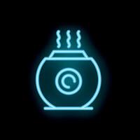 Neon icon of steaming bowl of soup depicted on black background vector