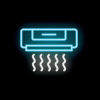 Blue neon sign of an air conditioner blowing cool air on a black background vector