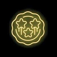 Neon sign representing three stars symbol for excellence rating with yellow light vector