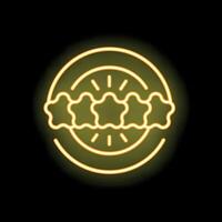 Neon sign representing five stars positive feedback on black background vector
