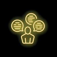 Neon icon of man thinking with three speech bubbles appearing above his head vector