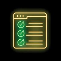 Neon sign representing online survey with check marks on black background vector