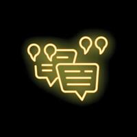 Neon sign showing speech bubbles with quotation marks on dark background vector