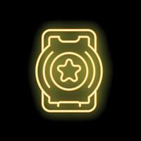 Neon icon of smartphone displaying loyalty program with star badge vector