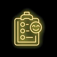 Neon clipboard showing positive customer feedback with emoticon vector