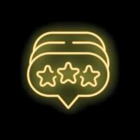 Neon sign showing three stars feedback on black background vector