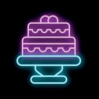 Delicious neon cake sign glowing on a dark background vector