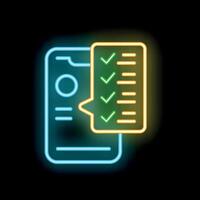 Neon smartphone displaying completed checklist for task management and productivity vector