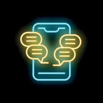 neón icono de teléfono inteligente demostración instante mensajería solicitud vector