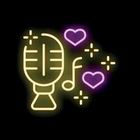 Neon love song with microphone and musical note icon vector