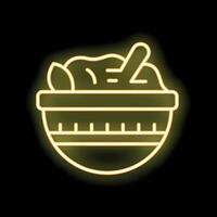Neon icon of a bowl full of fresh salad with a fork sticking out vector