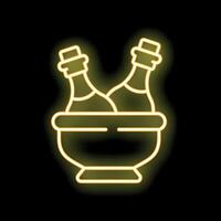 Neon icon of two champagne bottles chilling in ice bucket vector