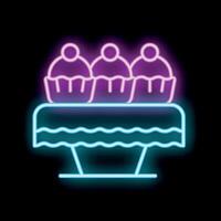 Neon sign showing three cupcakes on a cake stand vector