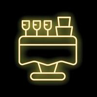 Neon yellow party table with glasses and cake displaying on black background vector