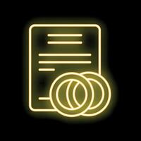 Neon icon of marriage contract with rings symbolizing union vector