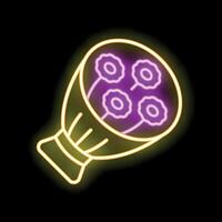 Neon sign representing a bouquet of flowers glowing on a wall vector