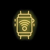 Neon smartwatch icon displaying wifi symbol on black background vector