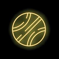 Yellow neon planet icon glowing on dark background vector